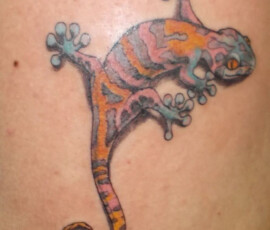 Tatouage gecko couleur 3D effet trompe l'oeil