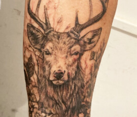 Tatouage d'un cerf de style réaliste en noir et ombres