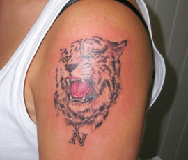 Tatouage tigre blanc sur l'épaule