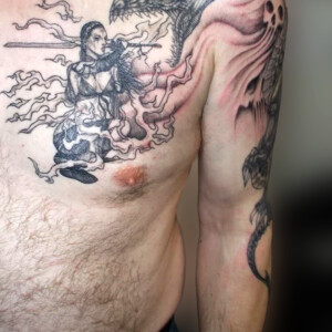 Tatouage guerrière et dragon