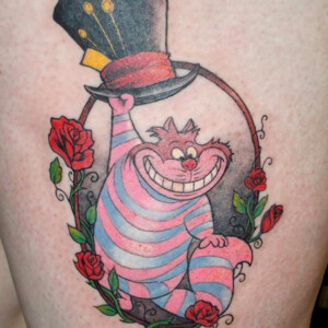 Tatouage Chat du Cheshire d'Alice au pays des merveilles