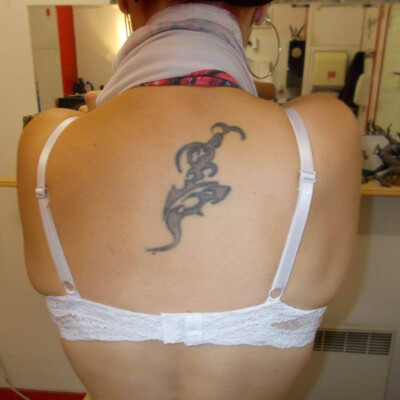 Voici l'ancien tatouage à recouvrir : le nouveau tatouage prendra tout le dos !