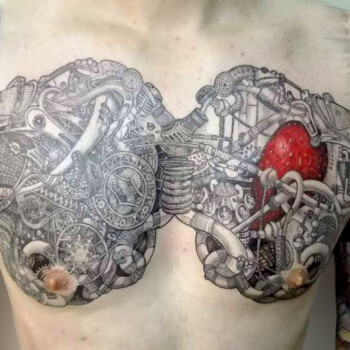 Tatouage biomécanique avec le coeur en couleur style réaliste